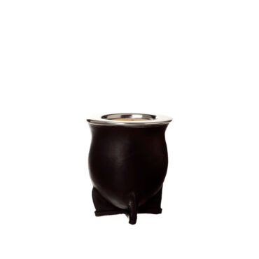 Mate camionero de calabaza cuero negro y virola de acero inoxidable lisa personalizable